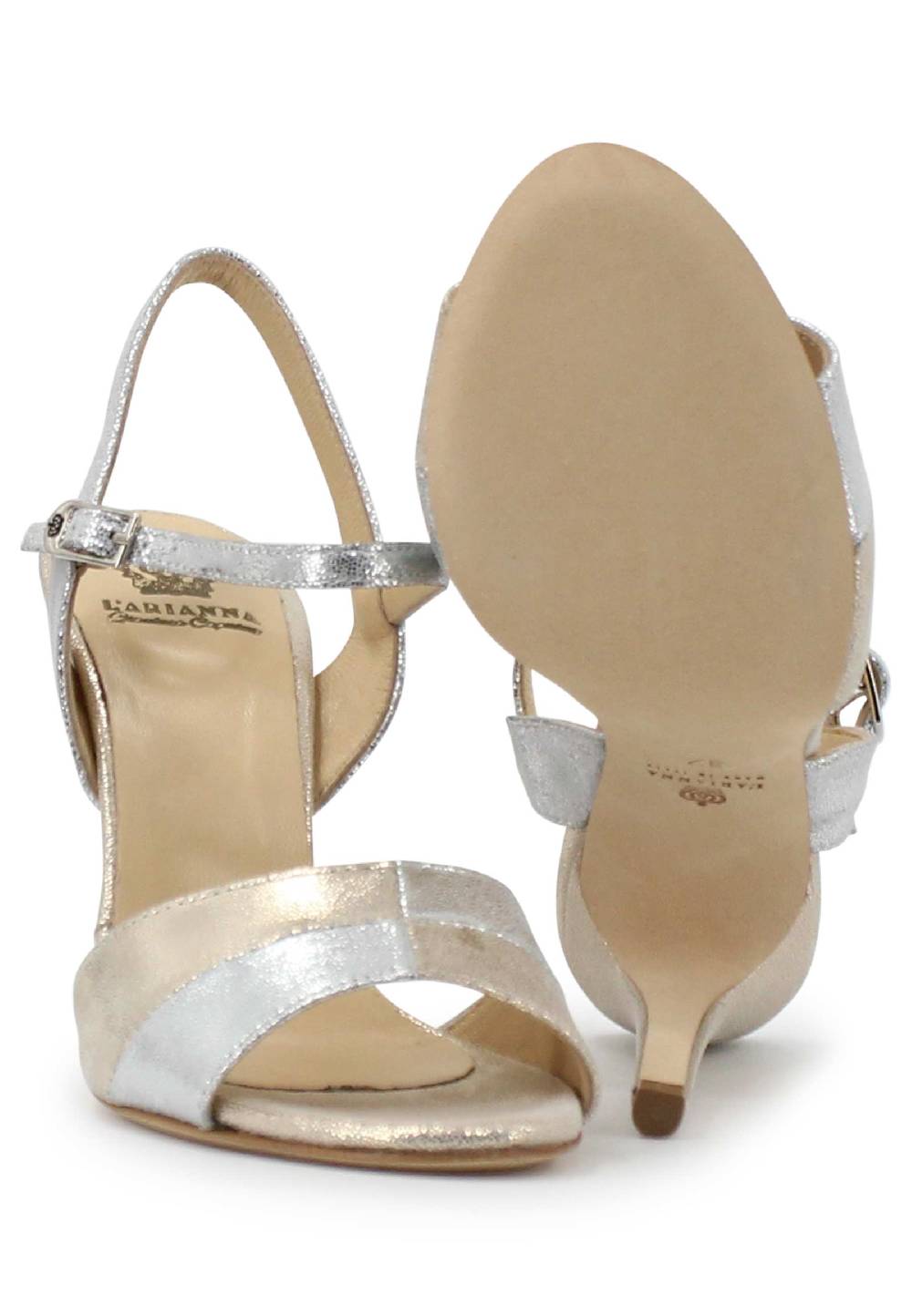 L'ARIANNA Sandali ds1643 da donna in pelle laminata argento con tacco alto e cinturino alla caviglia Super sconto