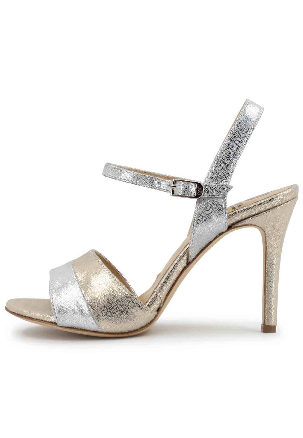 L'ARIANNA Sandali ds1643 da donna in pelle laminata argento con tacco alto e cinturino alla caviglia Super sconto