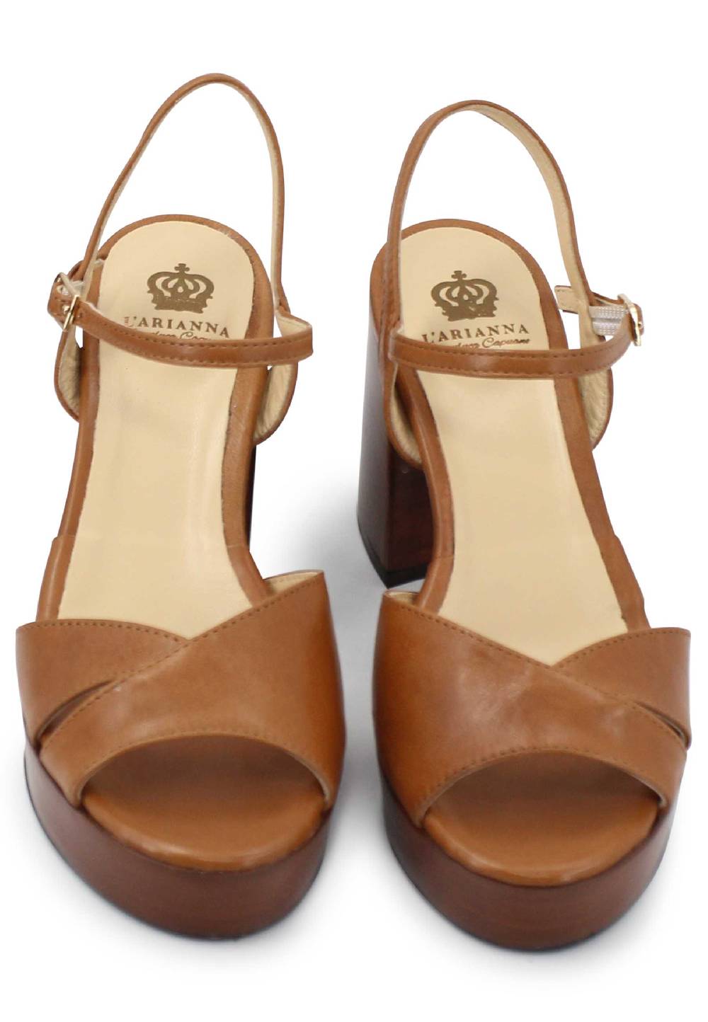L'ARIANNA Sandali DS1639 donna in pelle cuoio con cinturino e tacco e plateau in cuoio Enormi sconti
