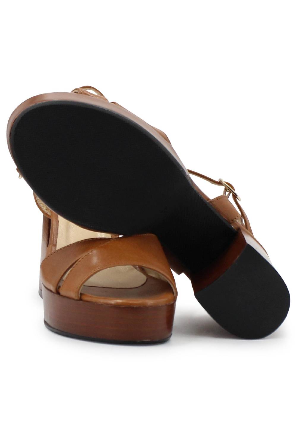 L'ARIANNA Sandali DS1639 donna in pelle cuoio con cinturino e tacco e plateau in cuoio Enormi sconti