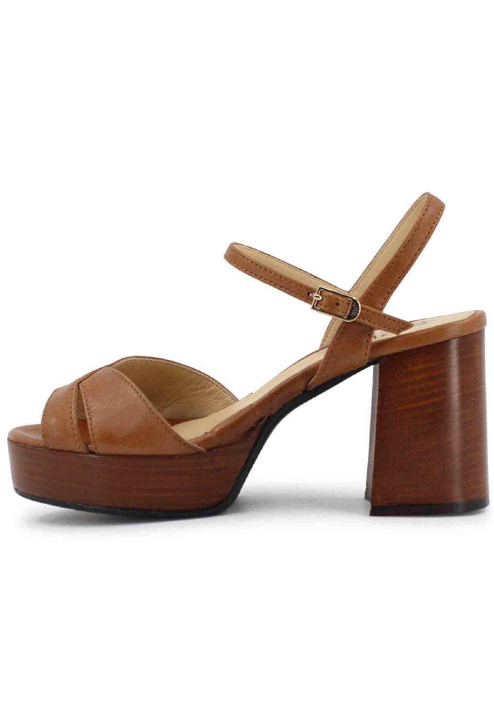 L'ARIANNA Sandali DS1639 donna in pelle cuoio con cinturino e tacco e plateau in cuoio Enormi sconti