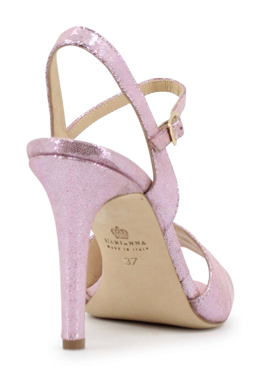 L'ARIANNA Sandali ds1643 da donna in pelle laminata rosa con tacco alto e cinturino alla caviglia 50% di sconto con spedizione gratuita