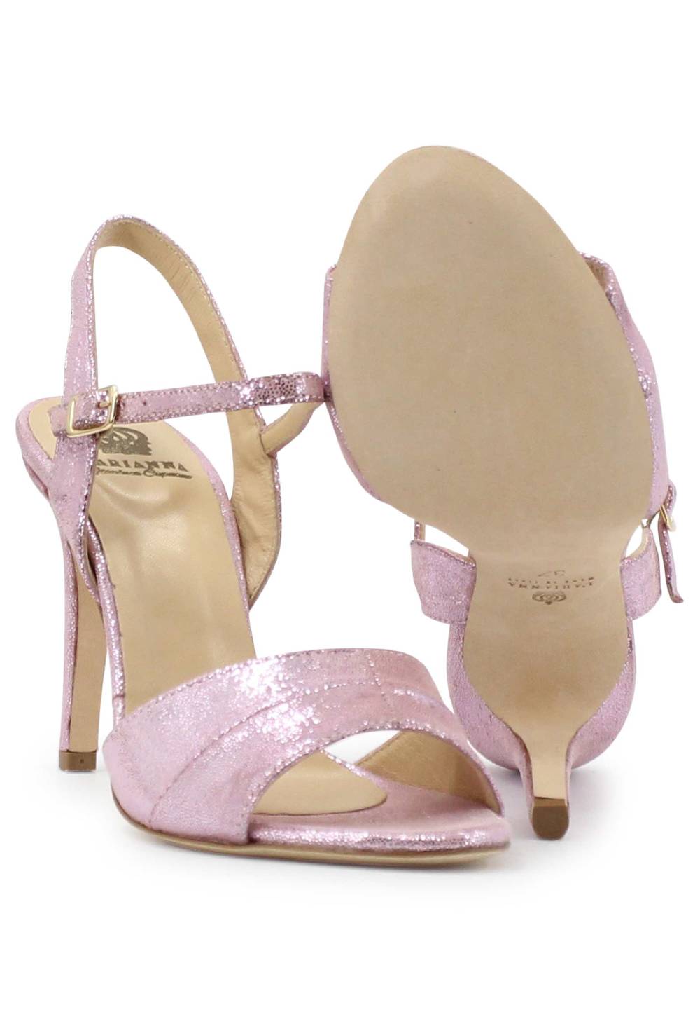 L'ARIANNA Sandali ds1643 da donna in pelle laminata rosa con tacco alto e cinturino alla caviglia 50% di sconto con spedizione gratuita