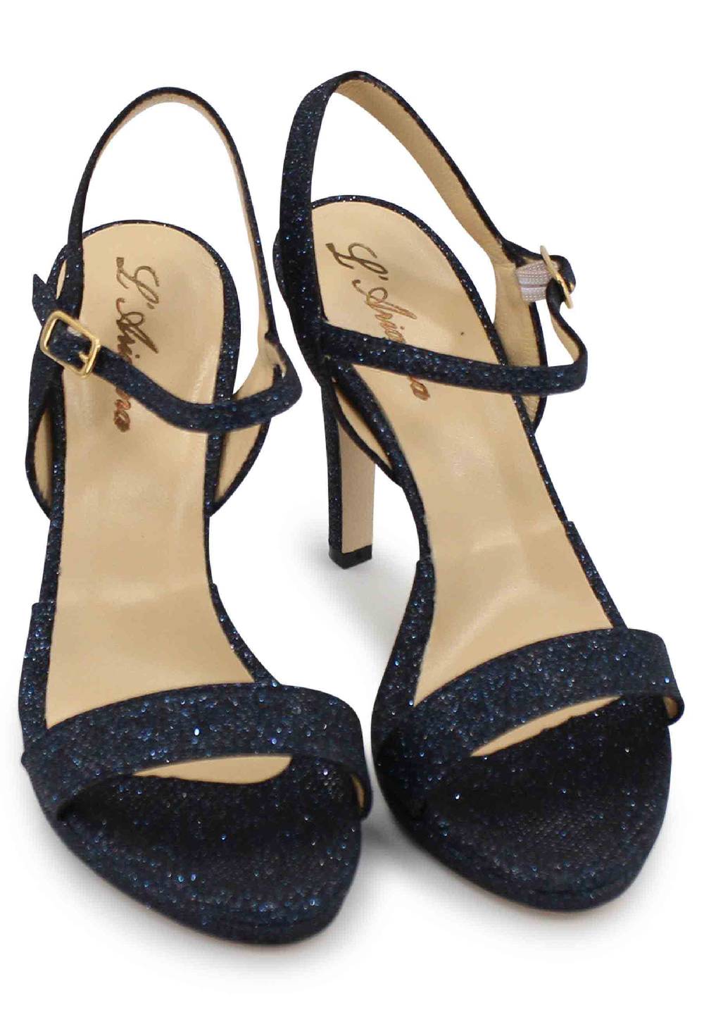 L'ARIANNA Sandali ds7054 donna in glitter blu con tacco alto e cinturino alla caviglia Trasporto libero internazionale