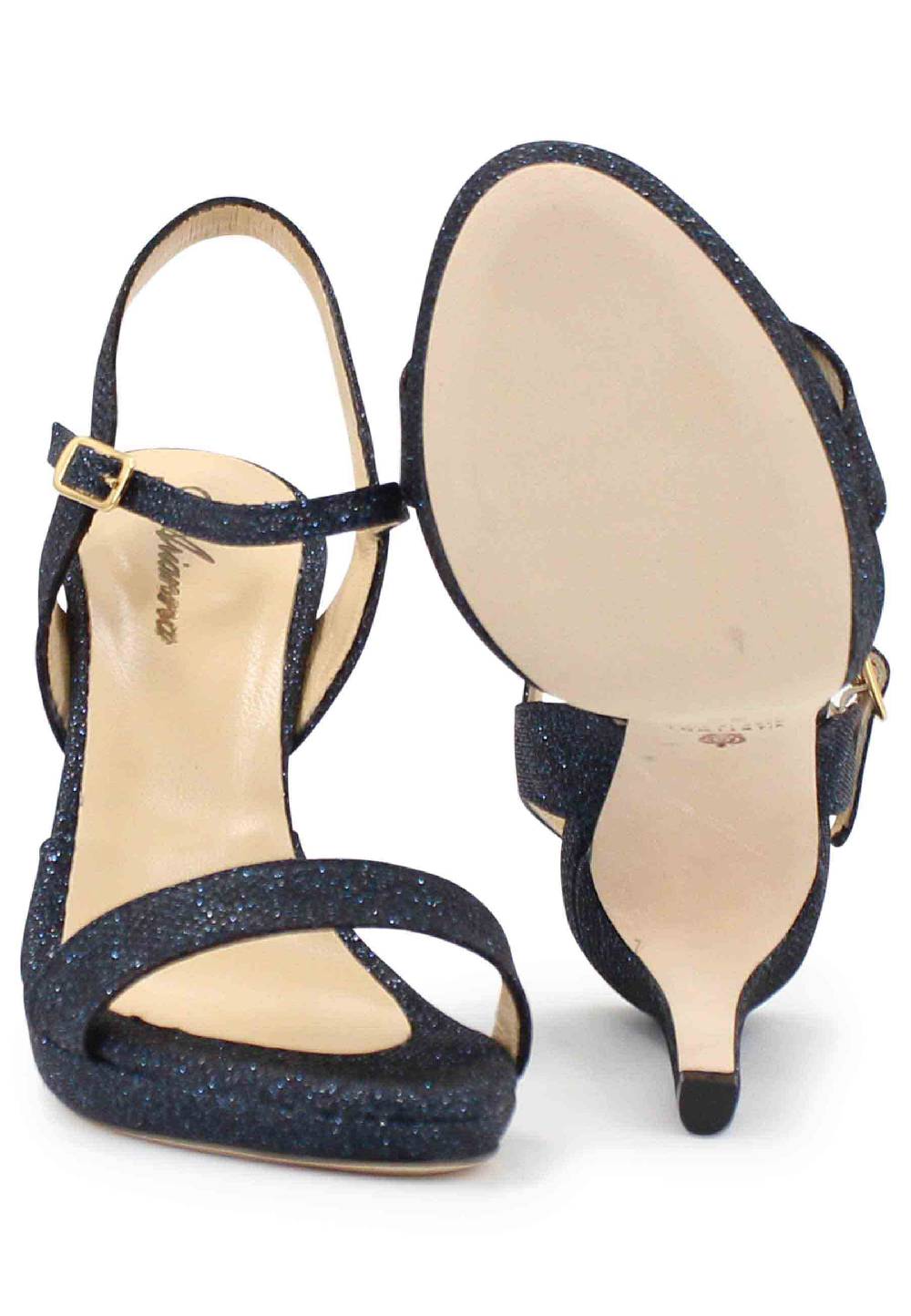 L'ARIANNA Sandali ds7054 donna in glitter blu con tacco alto e cinturino alla caviglia Trasporto libero internazionale