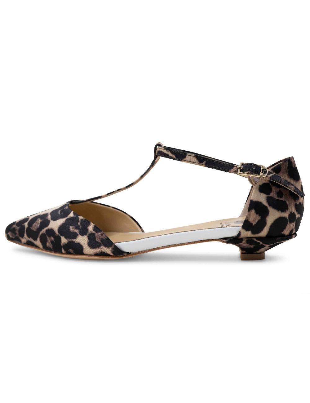 L'ARIANNA sandali tg1110 donna in raso animalier e pelle bianca con tacco basso e cinturino Officina