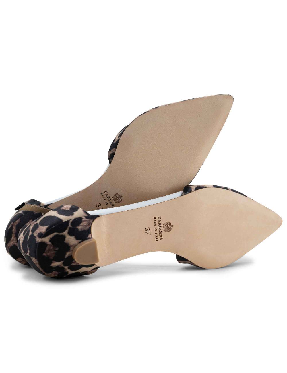 L'ARIANNA sandali tg1110 donna in raso animalier e pelle bianca con tacco basso e cinturino Officina
