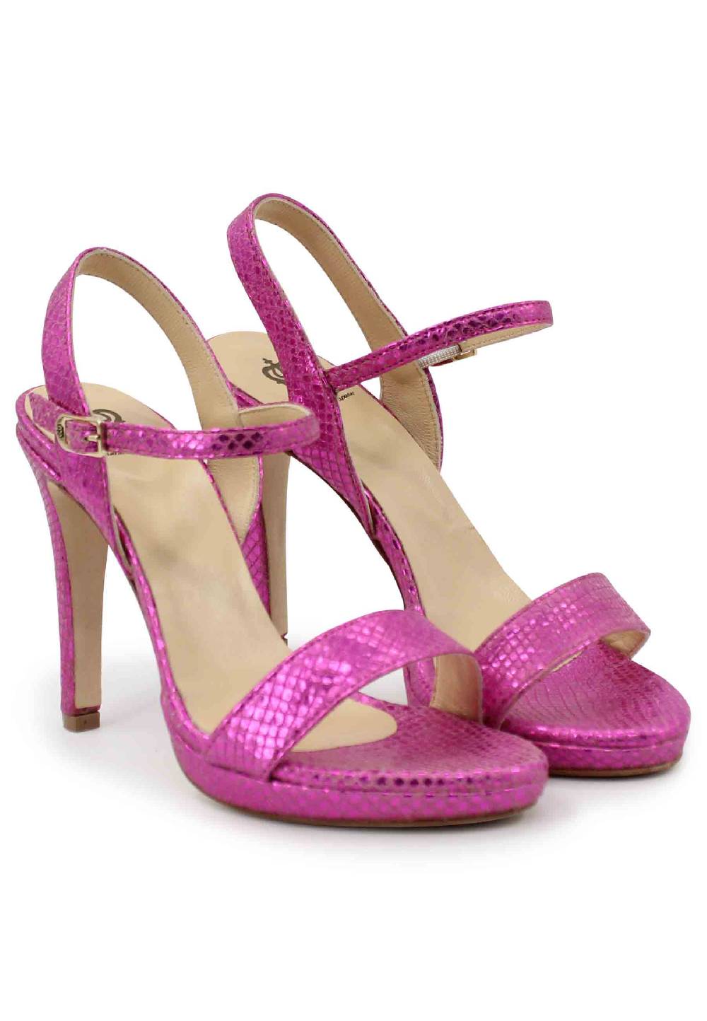 L'ARIANNA Sandali ds7054donna in pelle laminata fuxia effetto serpente con tacco alto e cinturino alla caviglia Limitato a 3 giorni