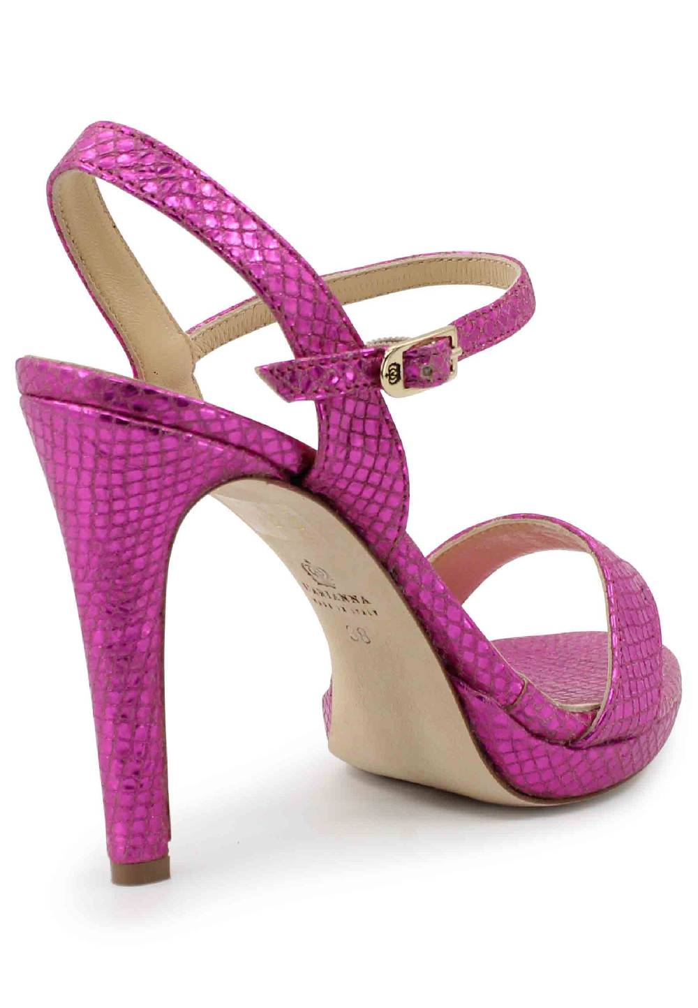 L'ARIANNA Sandali ds7054donna in pelle laminata fuxia effetto serpente con tacco alto e cinturino alla caviglia Limitato a 3 giorni