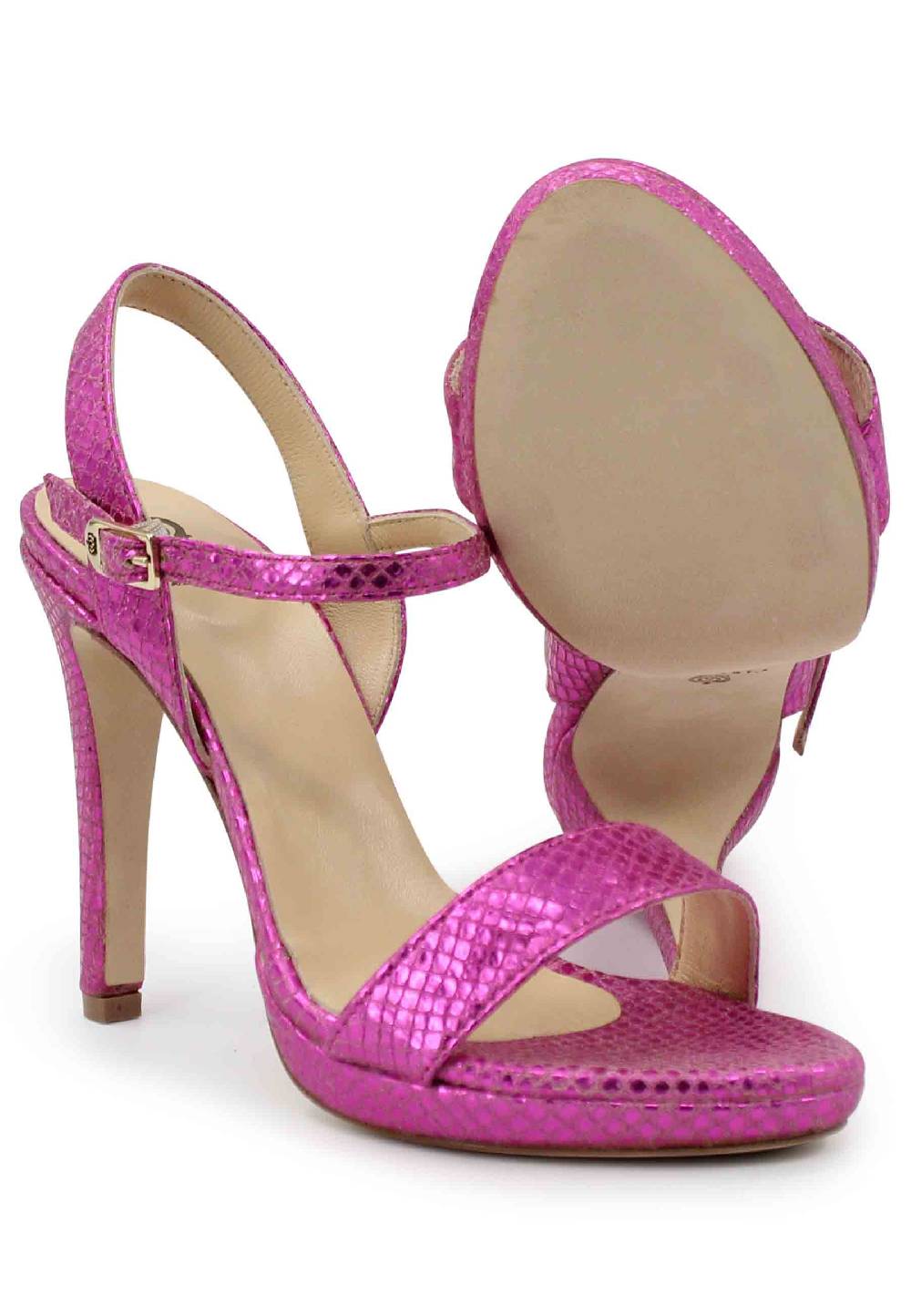 L'ARIANNA Sandali ds7054donna in pelle laminata fuxia effetto serpente con tacco alto e cinturino alla caviglia Limitato a 3 giorni