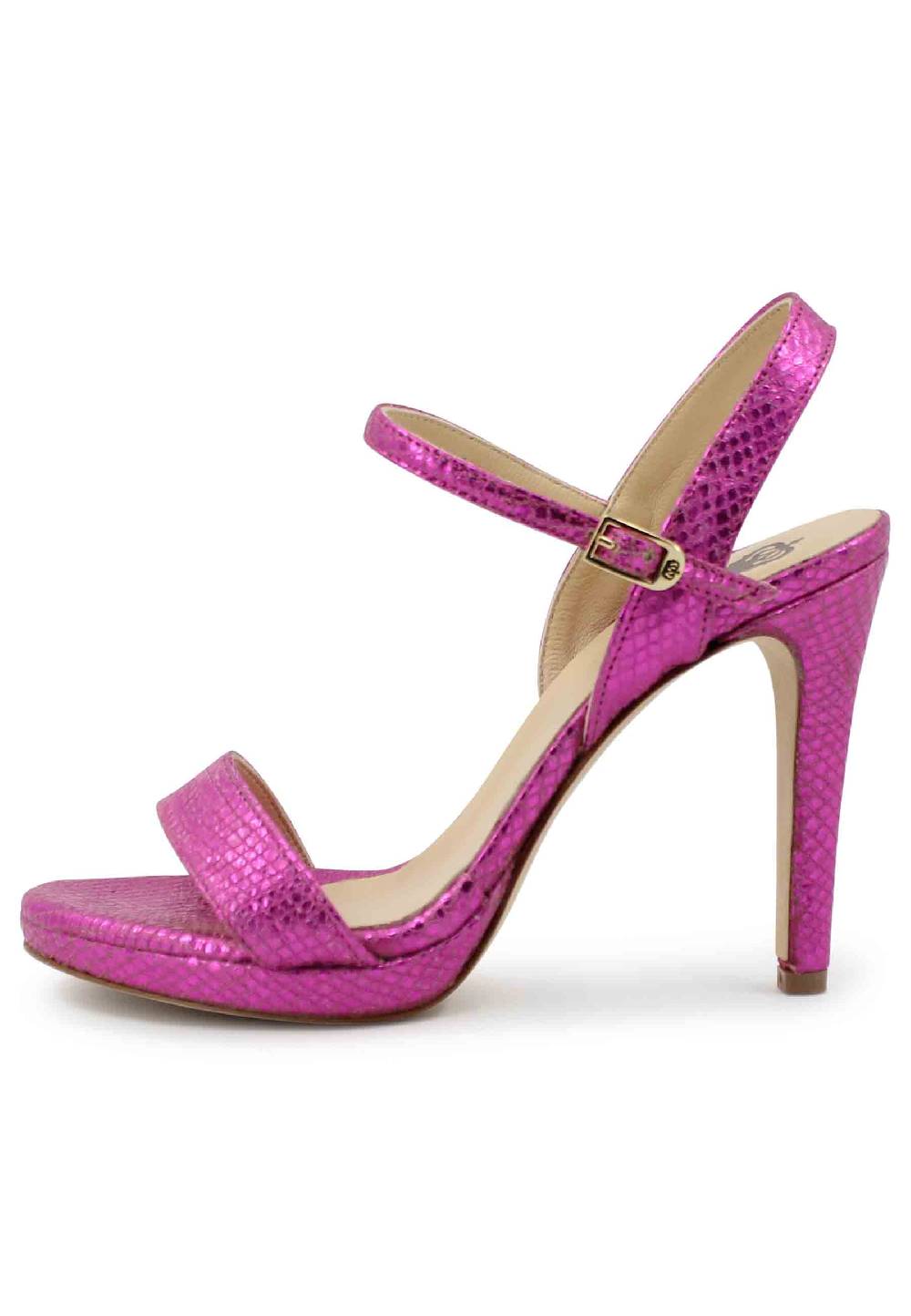 L'ARIANNA Sandali ds7054donna in pelle laminata fuxia effetto serpente con tacco alto e cinturino alla caviglia Limitato a 3 giorni