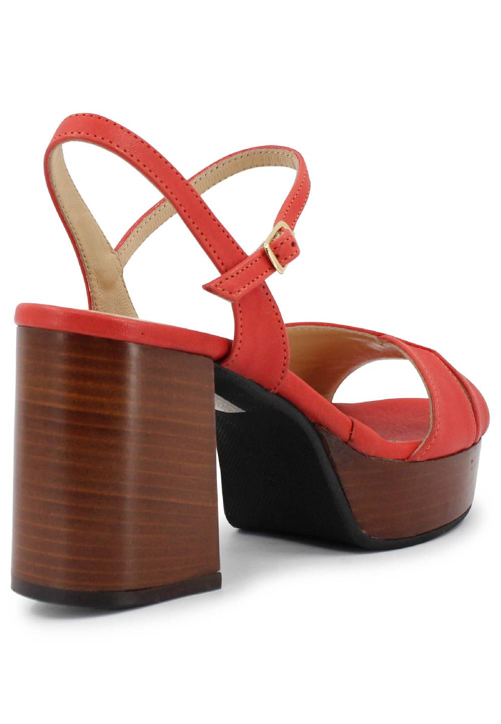 L'ARIANNA Sandali DS1639 donna in pelle rosso con cinturino e tacco e plateau in cuoio Esporta salva