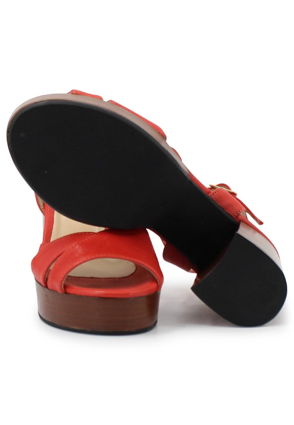 L'ARIANNA Sandali DS1639 donna in pelle rosso con cinturino e tacco e plateau in cuoio Esporta salva