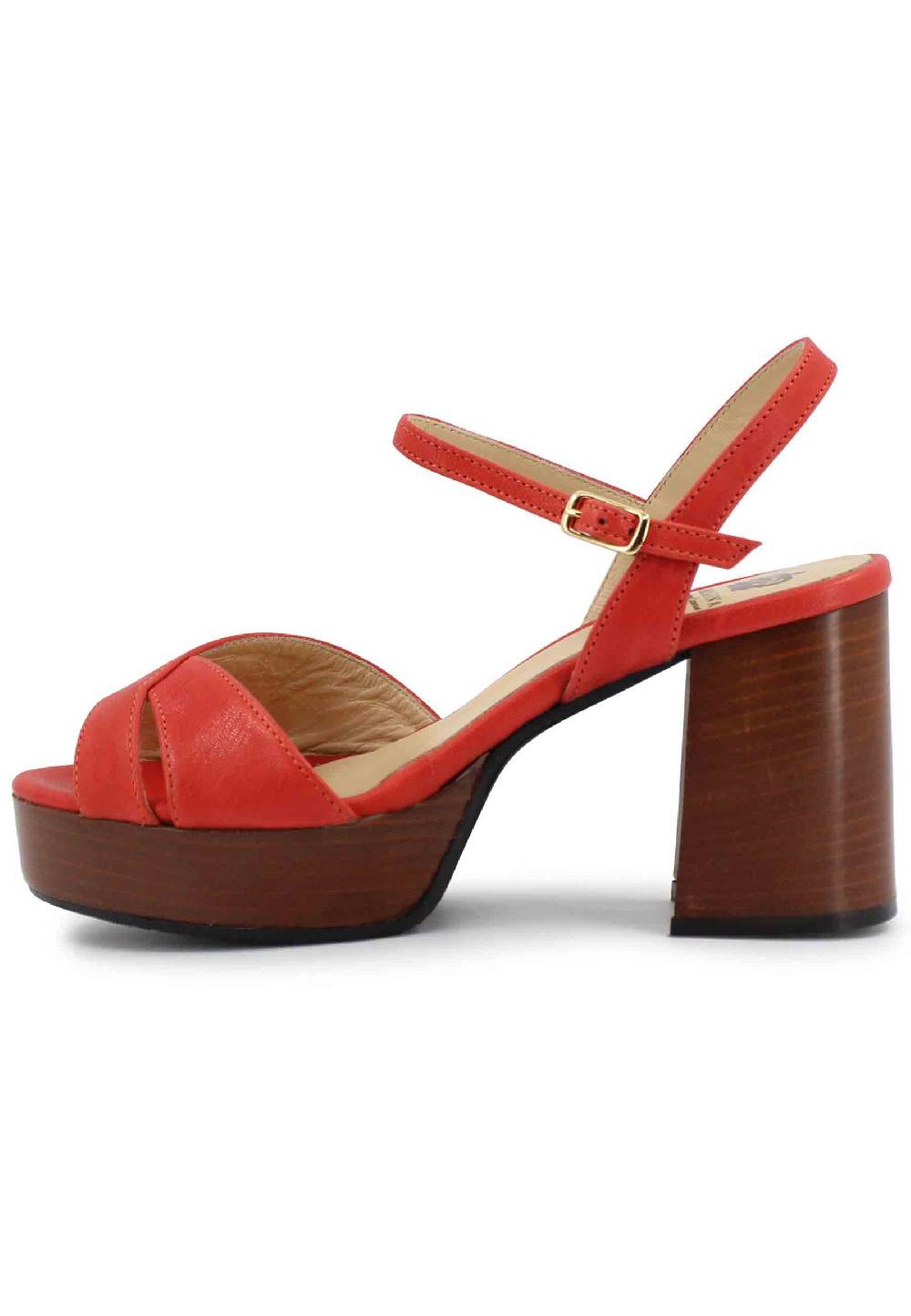 L'ARIANNA Sandali DS1639 donna in pelle rosso con cinturino e tacco e plateau in cuoio Esporta salva
