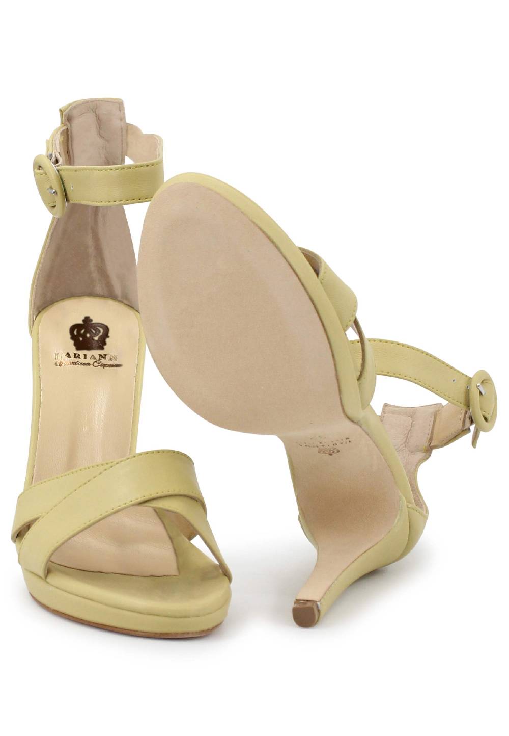 L'ARIANNA Sandali DS1507 donna in pelle verde con tacco alto e cinturino alla caviglia Black Friday Prezzi