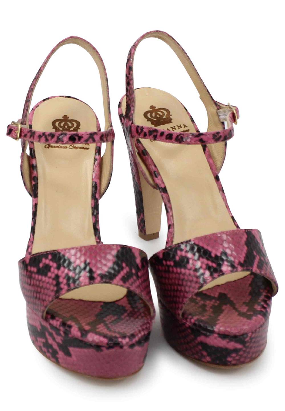 L'ARIANNA Sandali DS1610 donna in pelle stampata rosa con tacco alto e plateau Duty-free