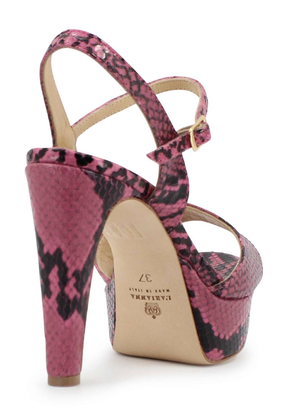 L'ARIANNA Sandali DS1610 donna in pelle stampata rosa con tacco alto e plateau Duty-free