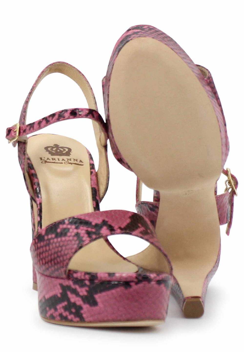L'ARIANNA Sandali DS1610 donna in pelle stampata rosa con tacco alto e plateau Duty-free
