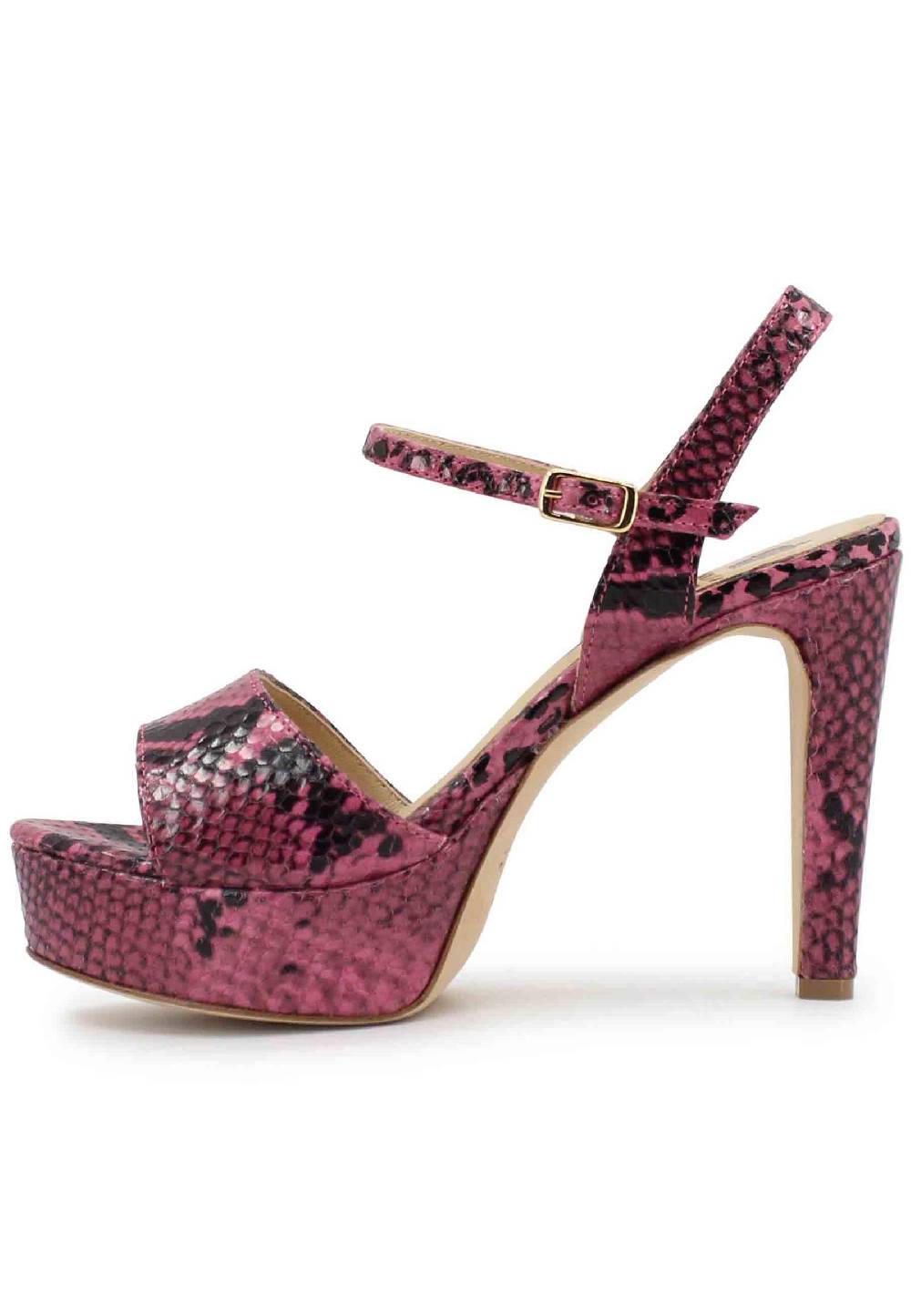 L'ARIANNA Sandali DS1610 donna in pelle stampata rosa con tacco alto e plateau Duty-free