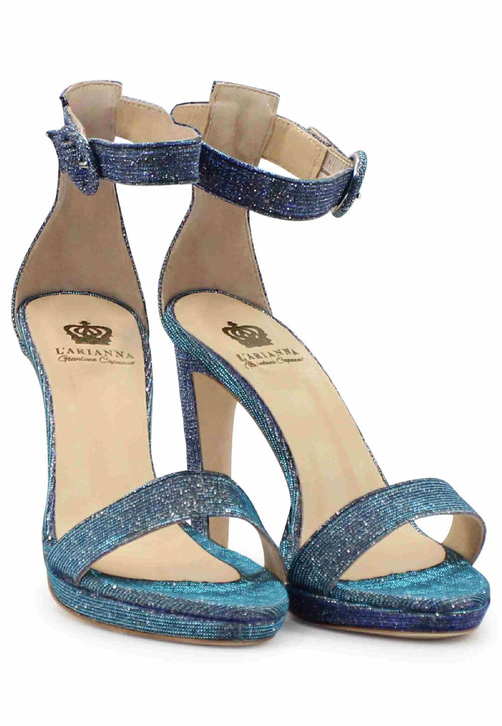 L'ARIANNA Sandali DS7016 donna in tessuto luminor jeans tacco alto e cinturino alla caviglia 50% di sconto per tempo limitato