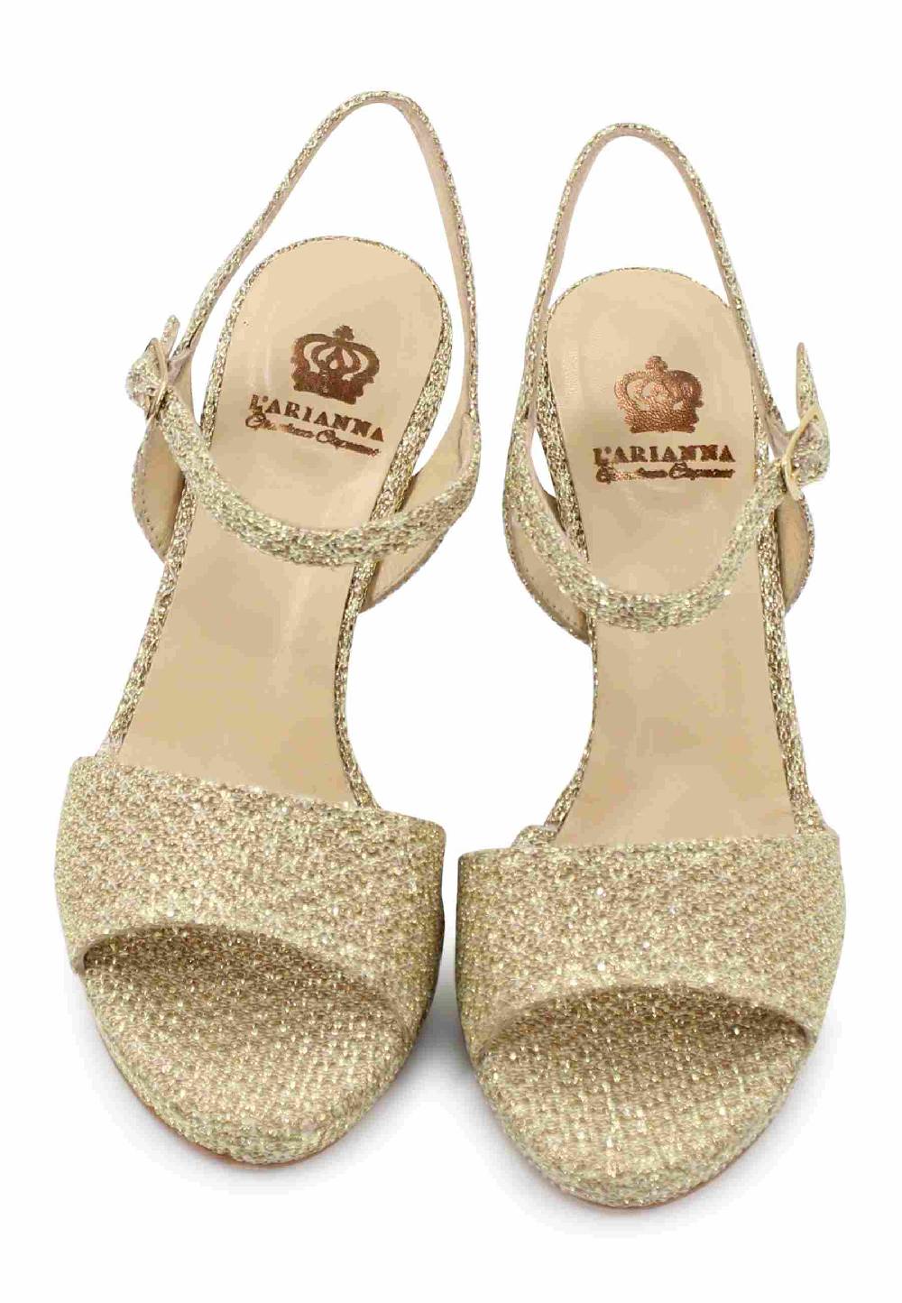 L'ARIANNA Sandali DS7055 donna in tessuto oro con tacco alto a spillo Sconti questo mese