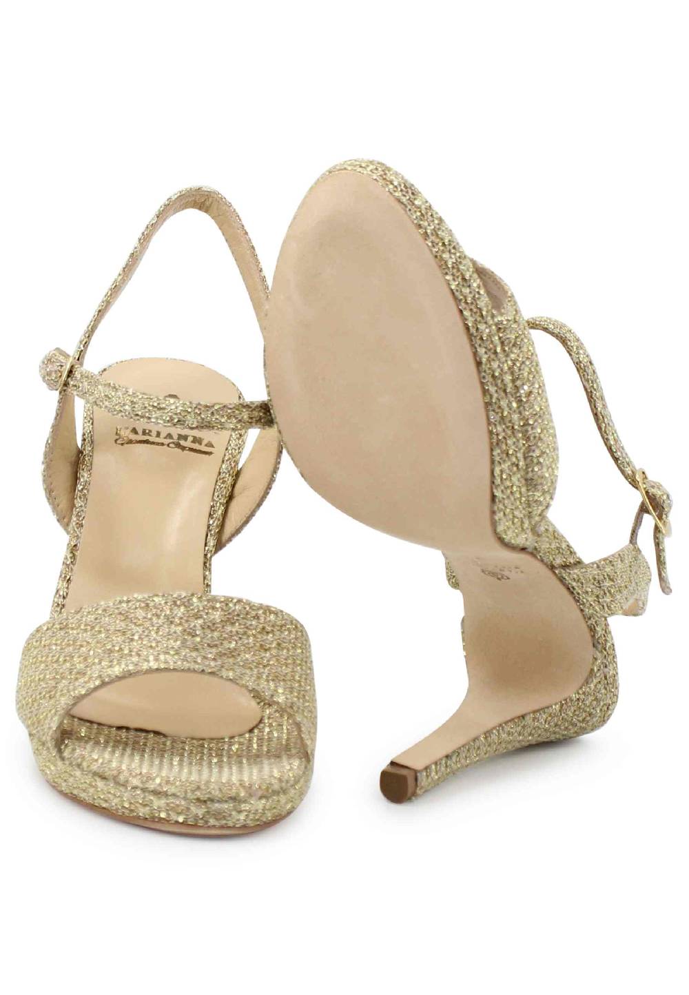L'ARIANNA Sandali DS7055 donna in tessuto oro con tacco alto a spillo Sconti questo mese