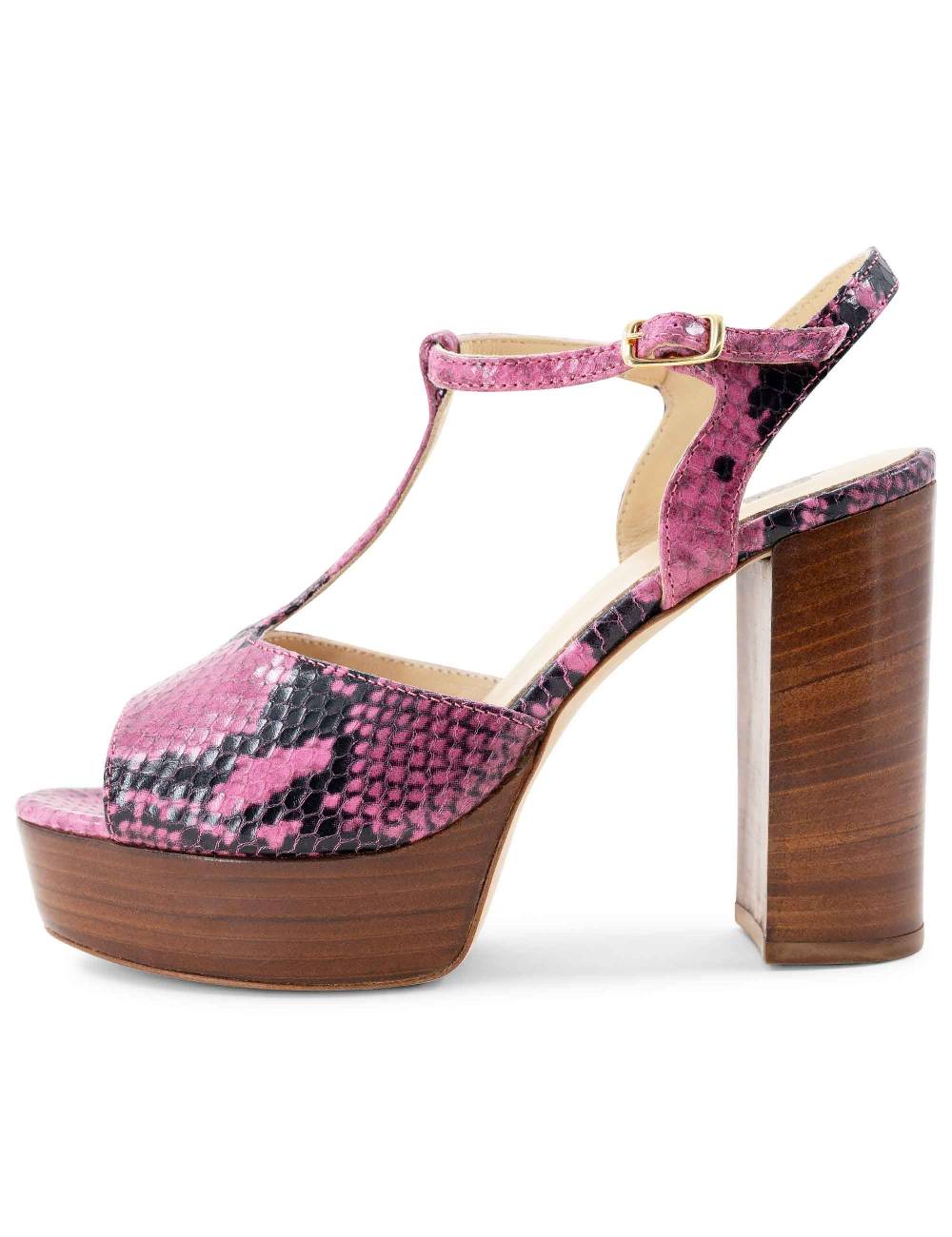 L'ARIANNA Sandali ds7010 donna in pelle stampata rosa con cinturino tacco alto e plateau 2025
