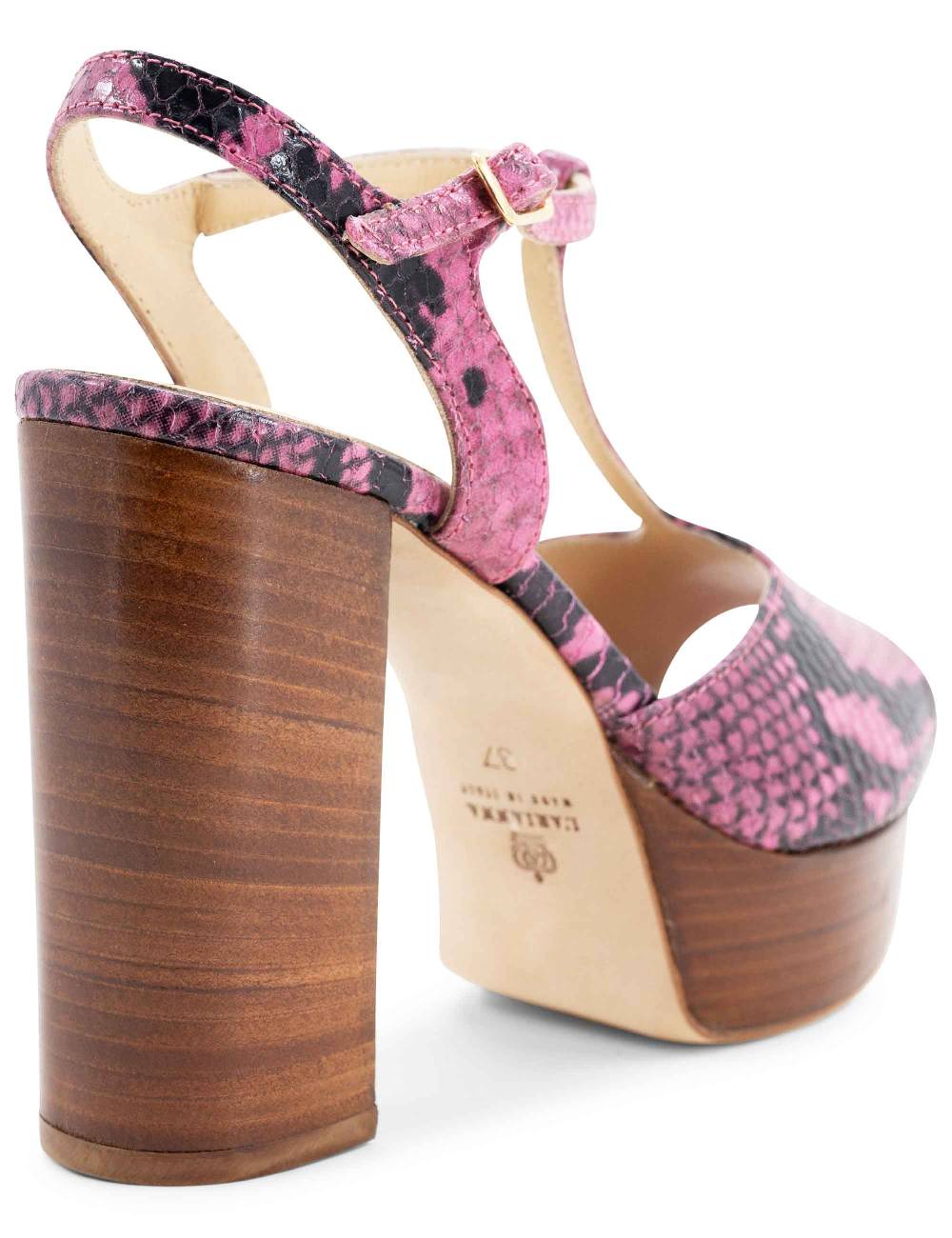 L'ARIANNA Sandali ds7010 donna in pelle stampata rosa con cinturino tacco alto e plateau 2025