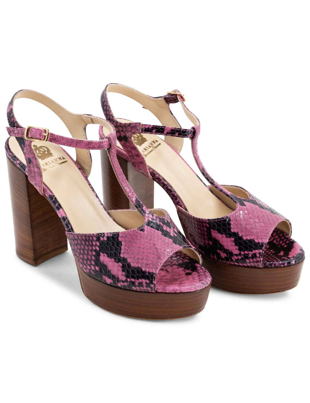 L'ARIANNA Sandali ds7010 donna in pelle stampata rosa con cinturino tacco alto e plateau 2025