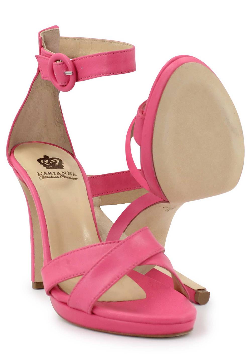 L'ARIANNA Sandali DS1507 donna in pelle rosa con tacco alto e cinturino alla caviglia Italy