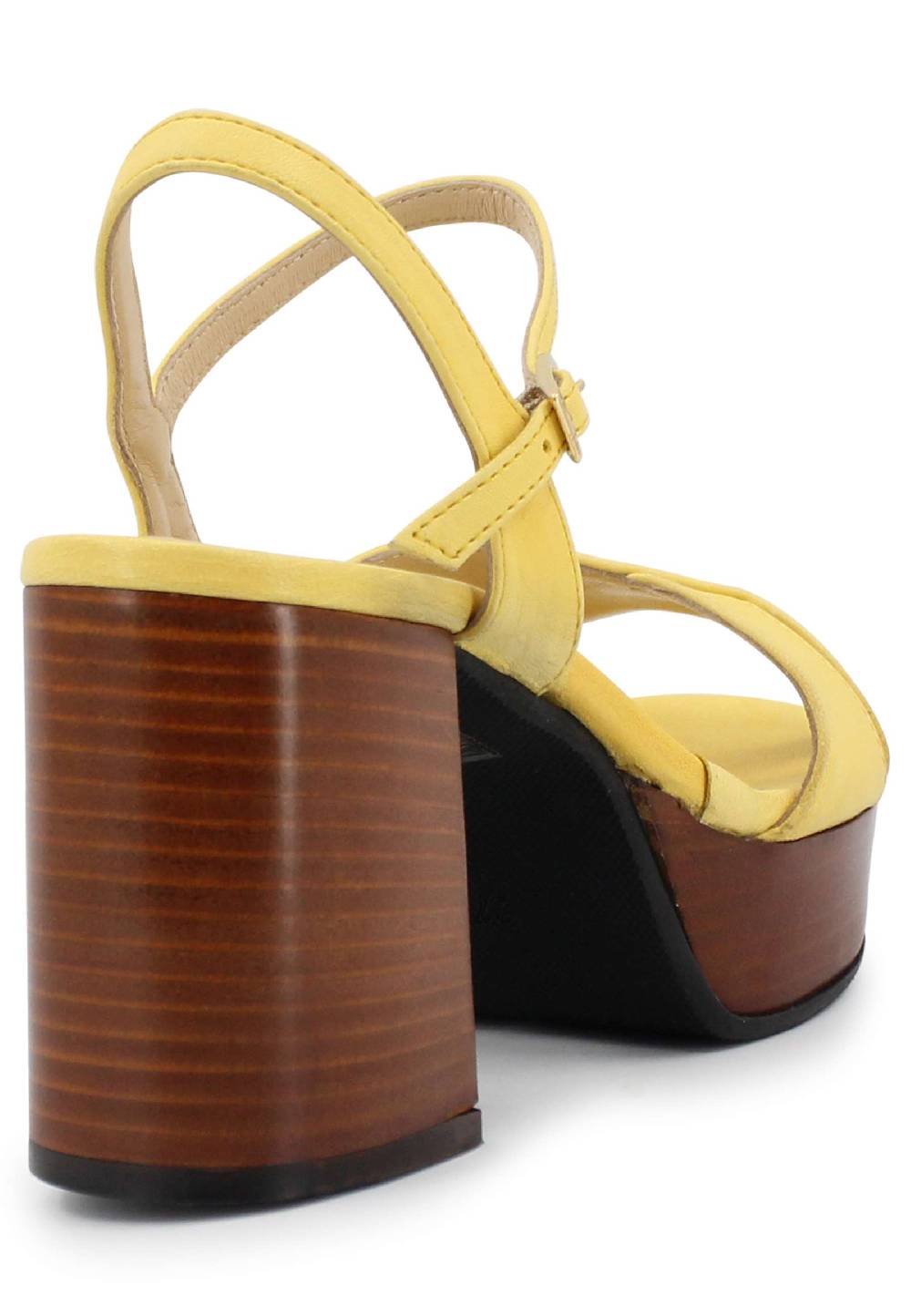 L'ARIANNA Sandali DS1639 donna in pelle gialla con cinturino e tacco e plateau in cuoio In Linea