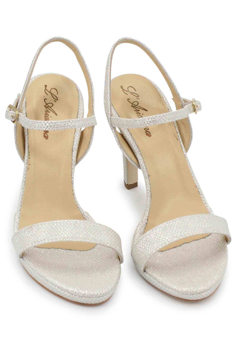 L'ARIANNA Sandali ds7054 donna in glitter bianco con tacco alto e cinturino alla caviglia Nuovo