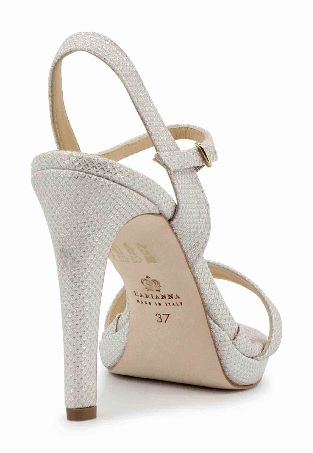 L'ARIANNA Sandali ds7054 donna in glitter bianco con tacco alto e cinturino alla caviglia Nuovo