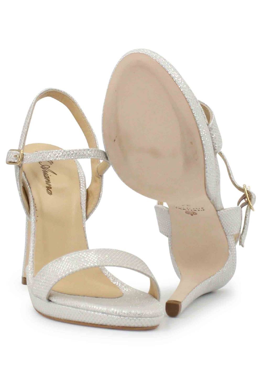 L'ARIANNA Sandali ds7054 donna in glitter bianco con tacco alto e cinturino alla caviglia Nuovo