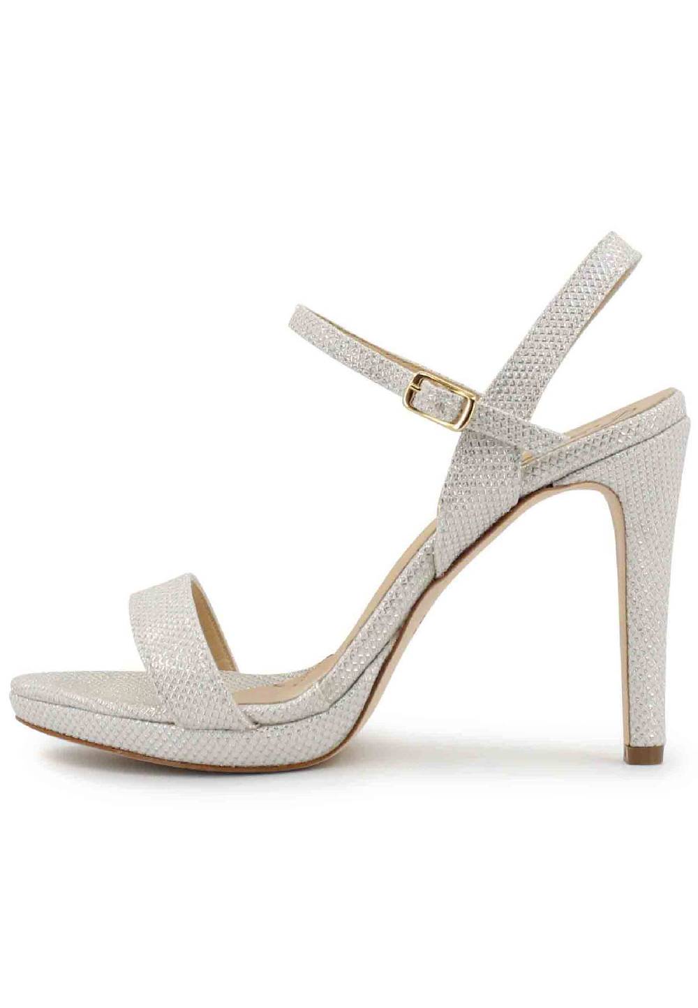L'ARIANNA Sandali ds7054 donna in glitter bianco con tacco alto e cinturino alla caviglia Nuovo