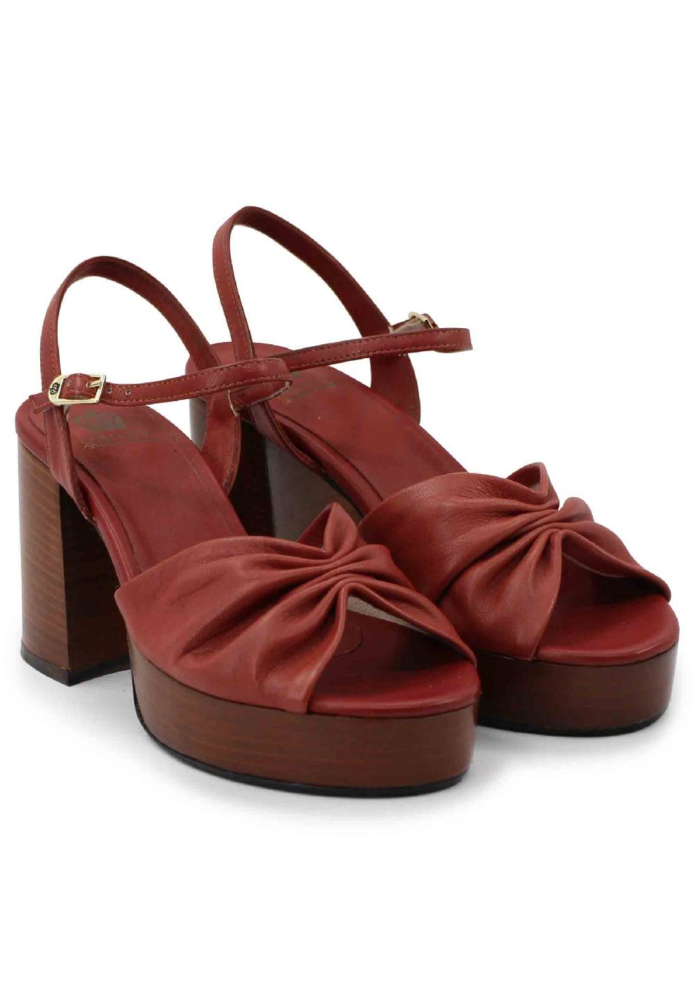 L'ARIANNA Sandali ds1648 da donna in pelle mattone con tacco e plateau in cuoio L'Arianna Qualità