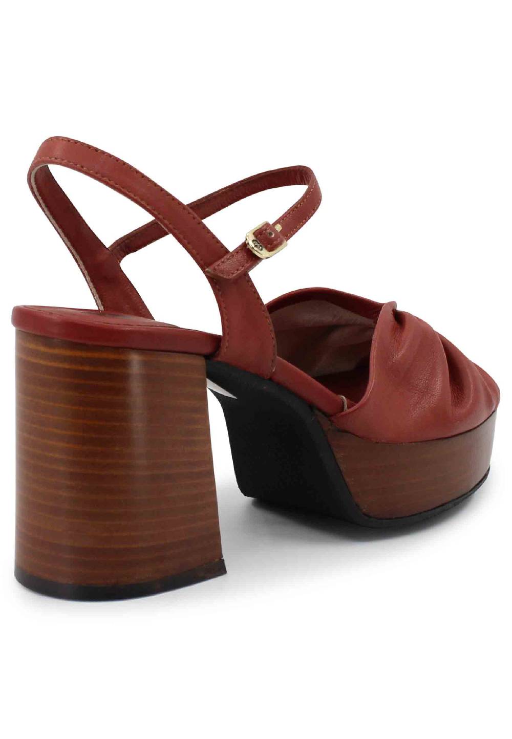 L'ARIANNA Sandali ds1648 da donna in pelle mattone con tacco e plateau in cuoio L'Arianna Qualità