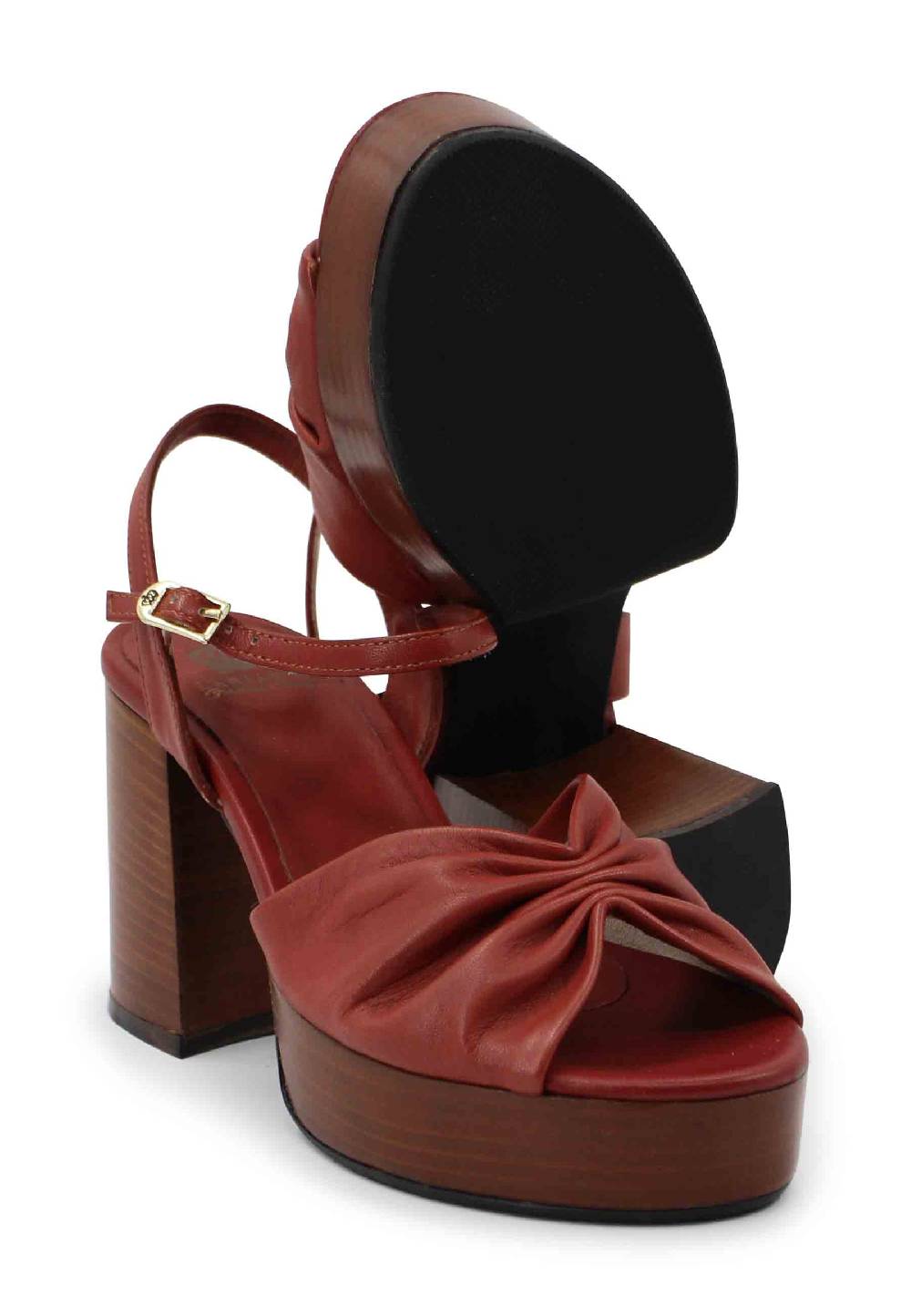 L'ARIANNA Sandali ds1648 da donna in pelle mattone con tacco e plateau in cuoio L'Arianna Qualità