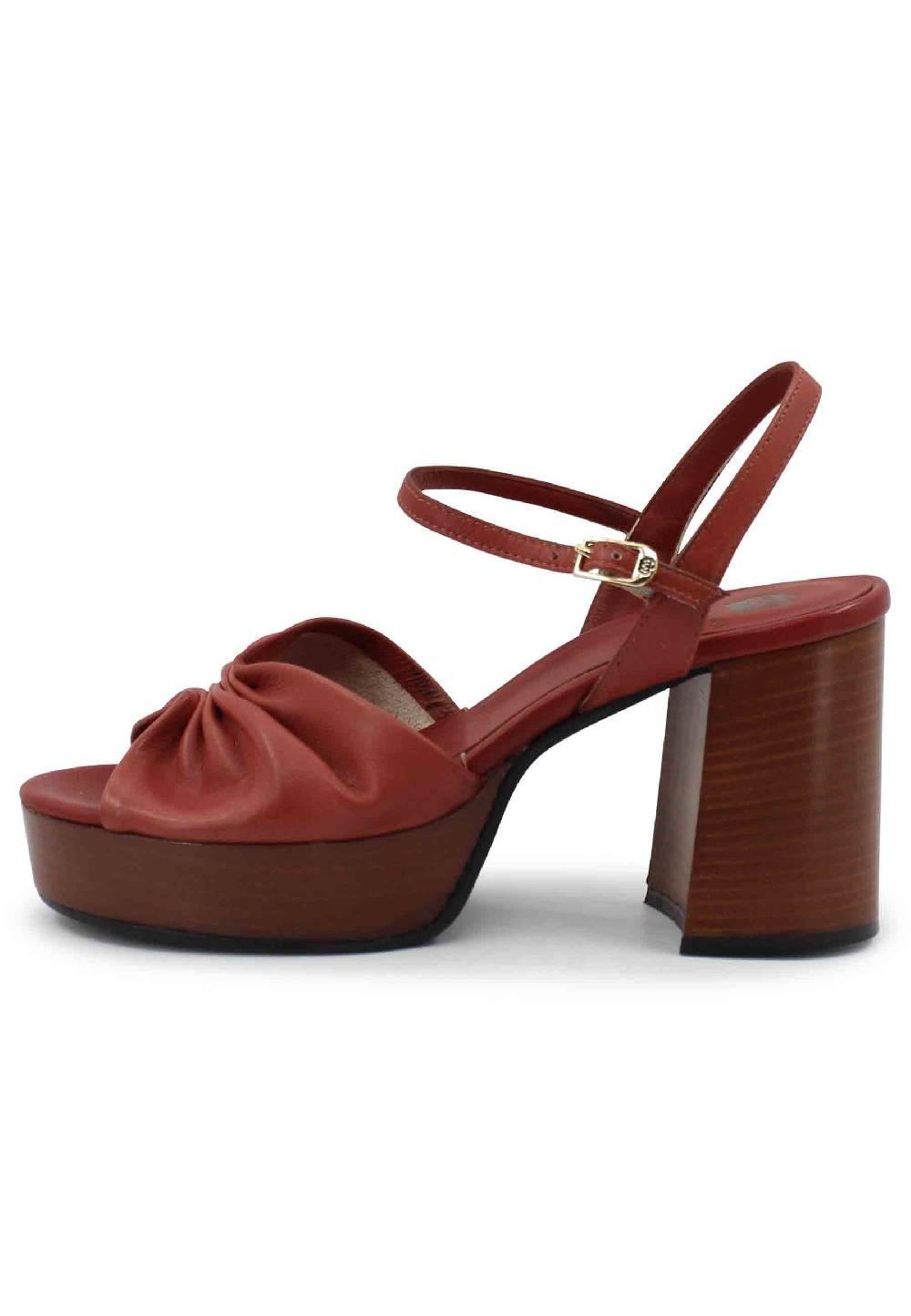 L'ARIANNA Sandali ds1648 da donna in pelle mattone con tacco e plateau in cuoio L'Arianna Qualità
