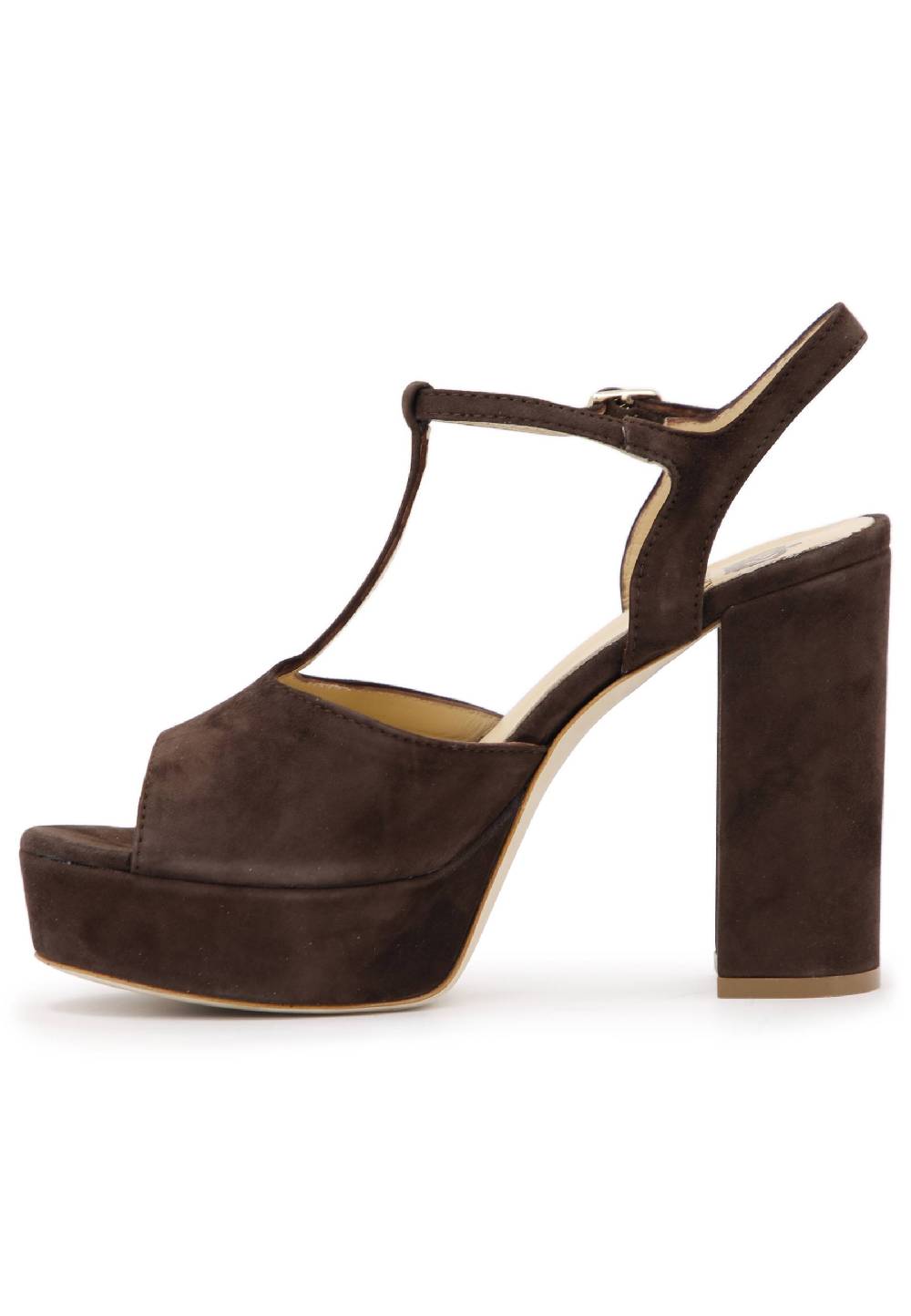 L'ARIANNA Sandali DS7010 da donna in pelle scamosciata marrone con cinturino tacco alto e plateau Spedizione Gratuita