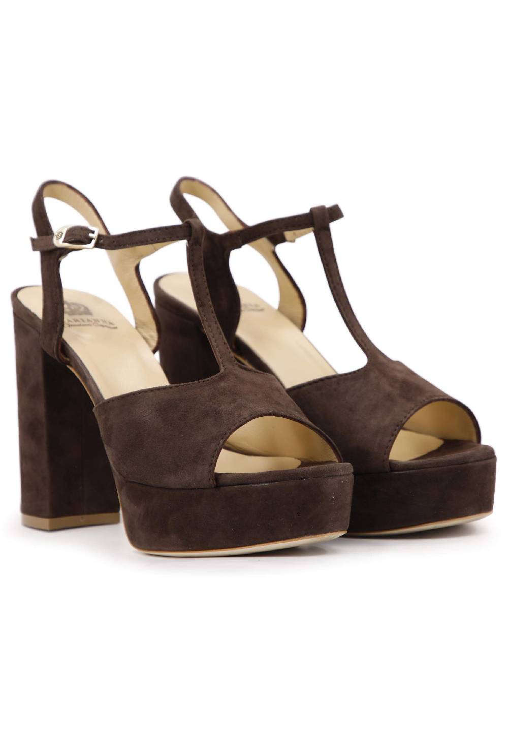 L'ARIANNA Sandali DS7010 da donna in pelle scamosciata marrone con cinturino tacco alto e plateau Spedizione Gratuita