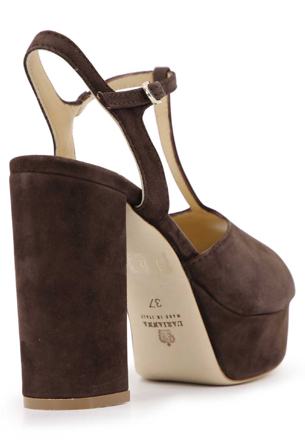 L'ARIANNA Sandali DS7010 da donna in pelle scamosciata marrone con cinturino tacco alto e plateau Spedizione Gratuita