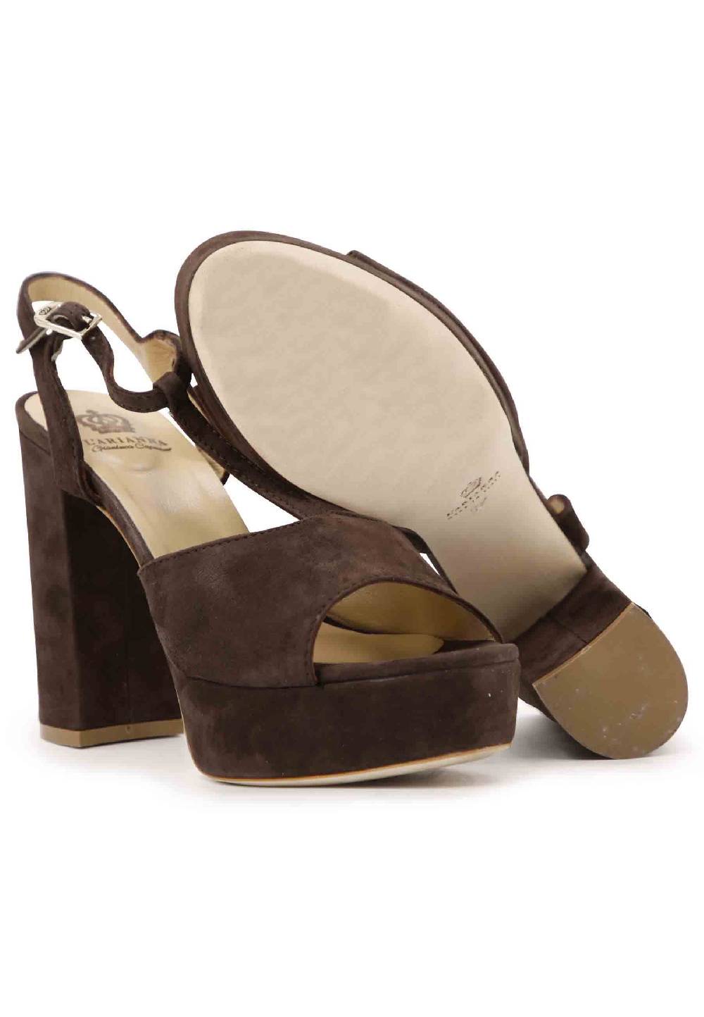 L'ARIANNA Sandali DS7010 da donna in pelle scamosciata marrone con cinturino tacco alto e plateau Spedizione Gratuita