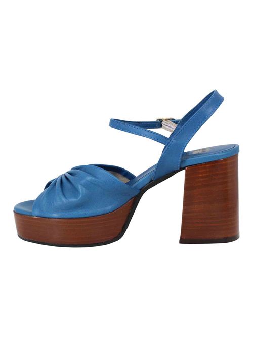L'ARIANNA Sandali DS1648 da donna in pelle blu con tacco e plateau in cuoio L'Arianna Pezzi Unici