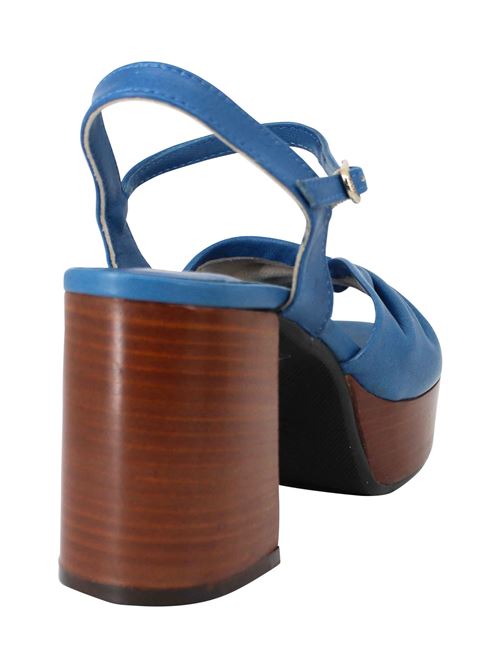 L'ARIANNA Sandali DS1648 da donna in pelle blu con tacco e plateau in cuoio L'Arianna Pezzi Unici