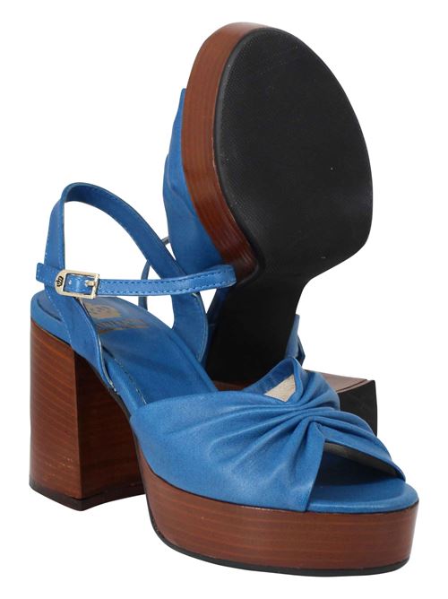 L'ARIANNA Sandali DS1648 da donna in pelle blu con tacco e plateau in cuoio L'Arianna Pezzi Unici