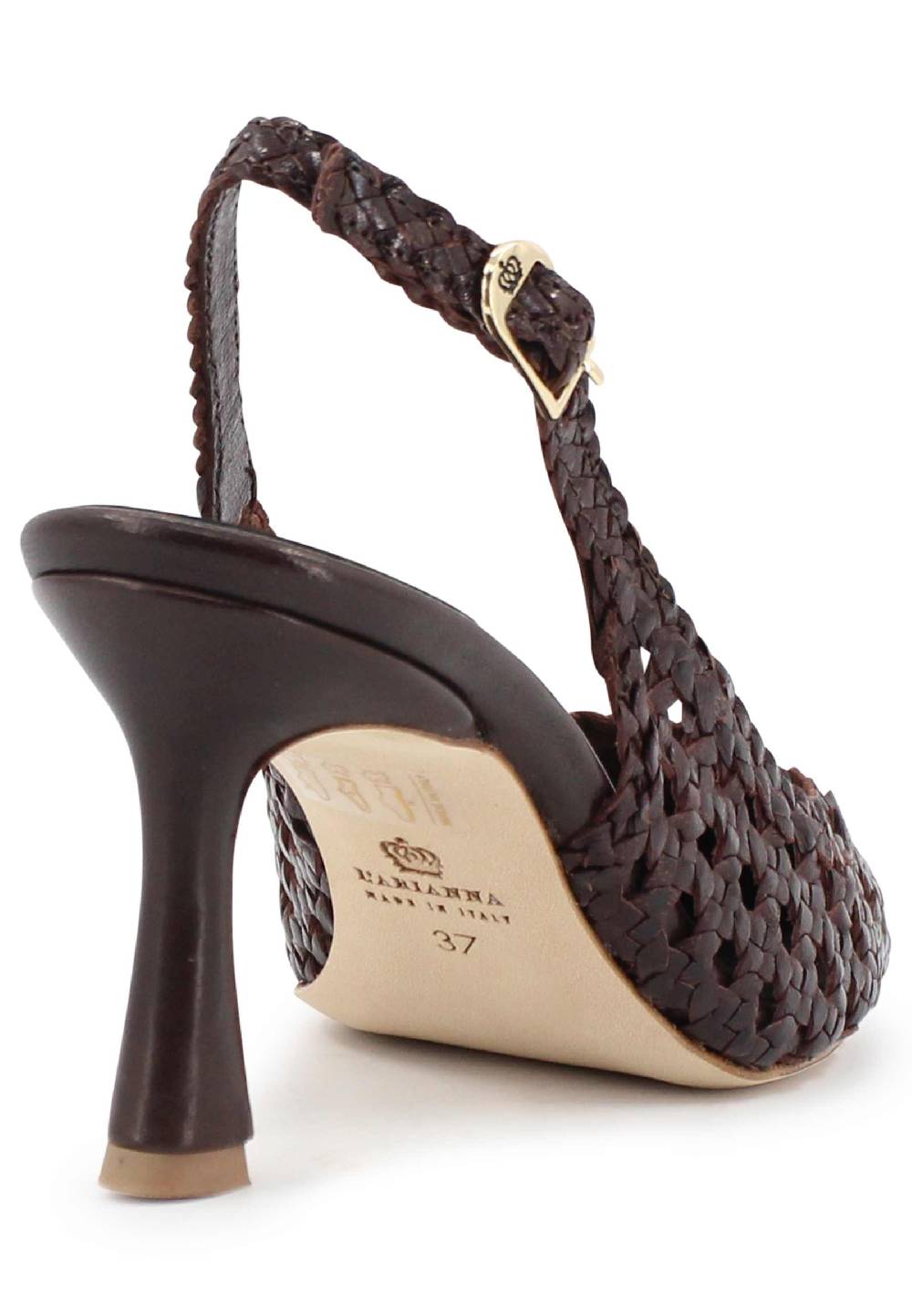 L'ARIANNA Decollete slingback in pelle intrecciata marrone tacco alto Soddisfazione Garantita