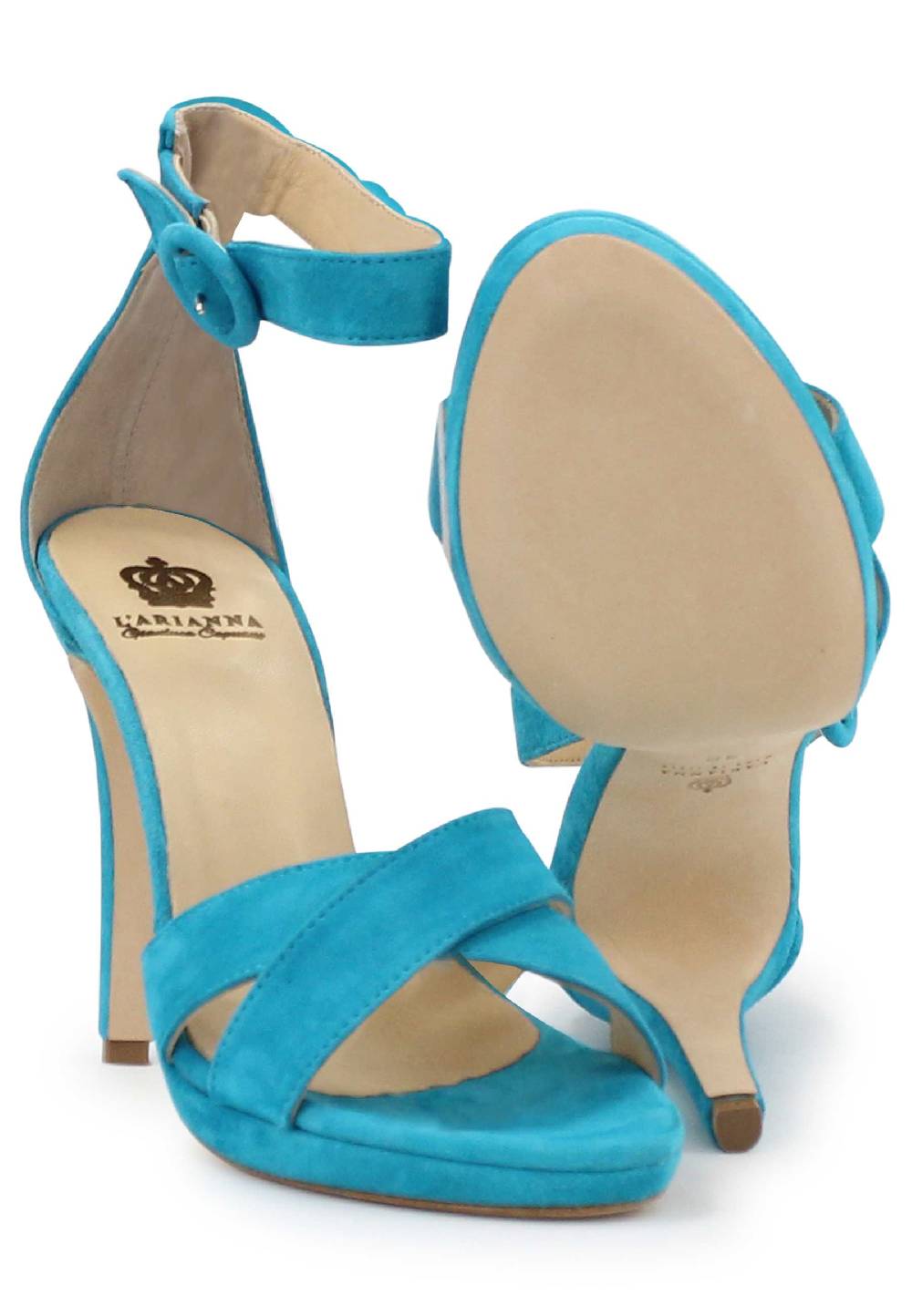 L'ARIANNA Sandali DS1507 donna in pelle azzurra con tacco alto e cinturino alla caviglia Qualità Garantita