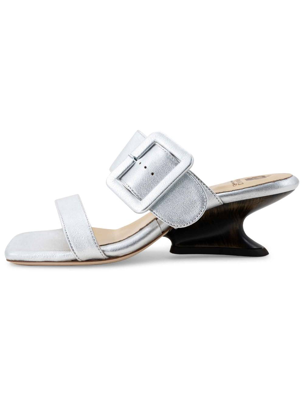L'ARIANNA Sandali ds1359/z donna in pelle laminata argento con zeppa bassa Acquista Ora