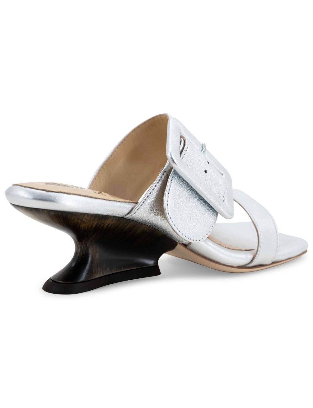 L'ARIANNA Sandali ds1359/z donna in pelle laminata argento con zeppa bassa Acquista Ora